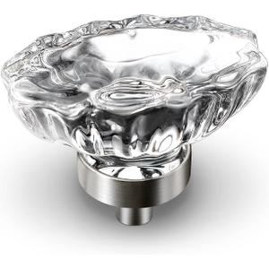 VEHCIL 8 Pack Crystal Dresser Knobs, Single Hole Brushed Nickel Cabinet Knobs,Crystal Handles for Drawers Hardware for Kitchen Cupboard Bathroom, Oval Flower Design
