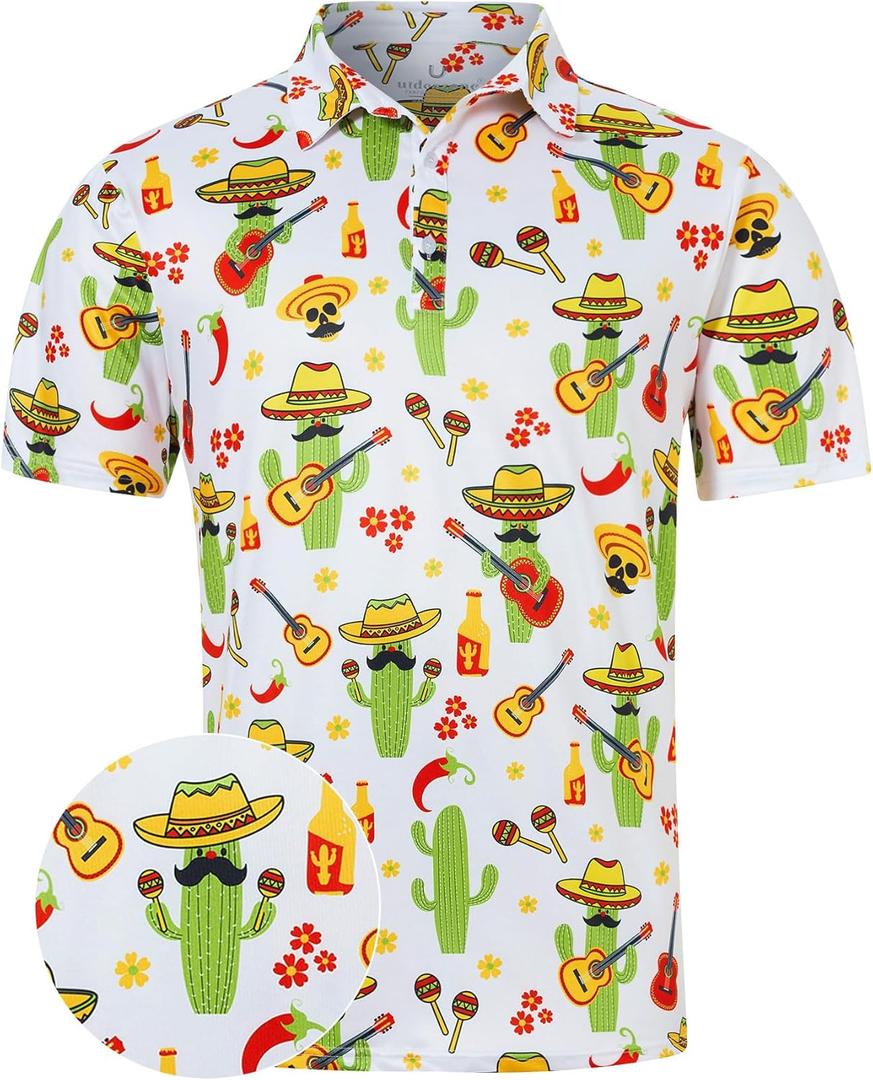 uideazone Golf Shirts for Men Dry Fit Polo Shirt Short Sleeve Moisture Wicking Golf Polos Performance Golf Tennis Shirt (X-Large, Funny Maxico Party)