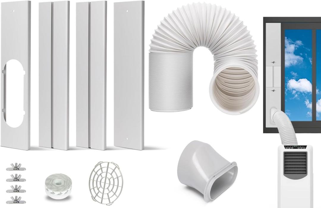 Portable AC Window Kit with Exhaust Hose, Air Conditioners Kits Parts Adjustable Window Seals for Sliding Window, Vertical Sliding AC Vent Kit with 5.9 Round Coupler