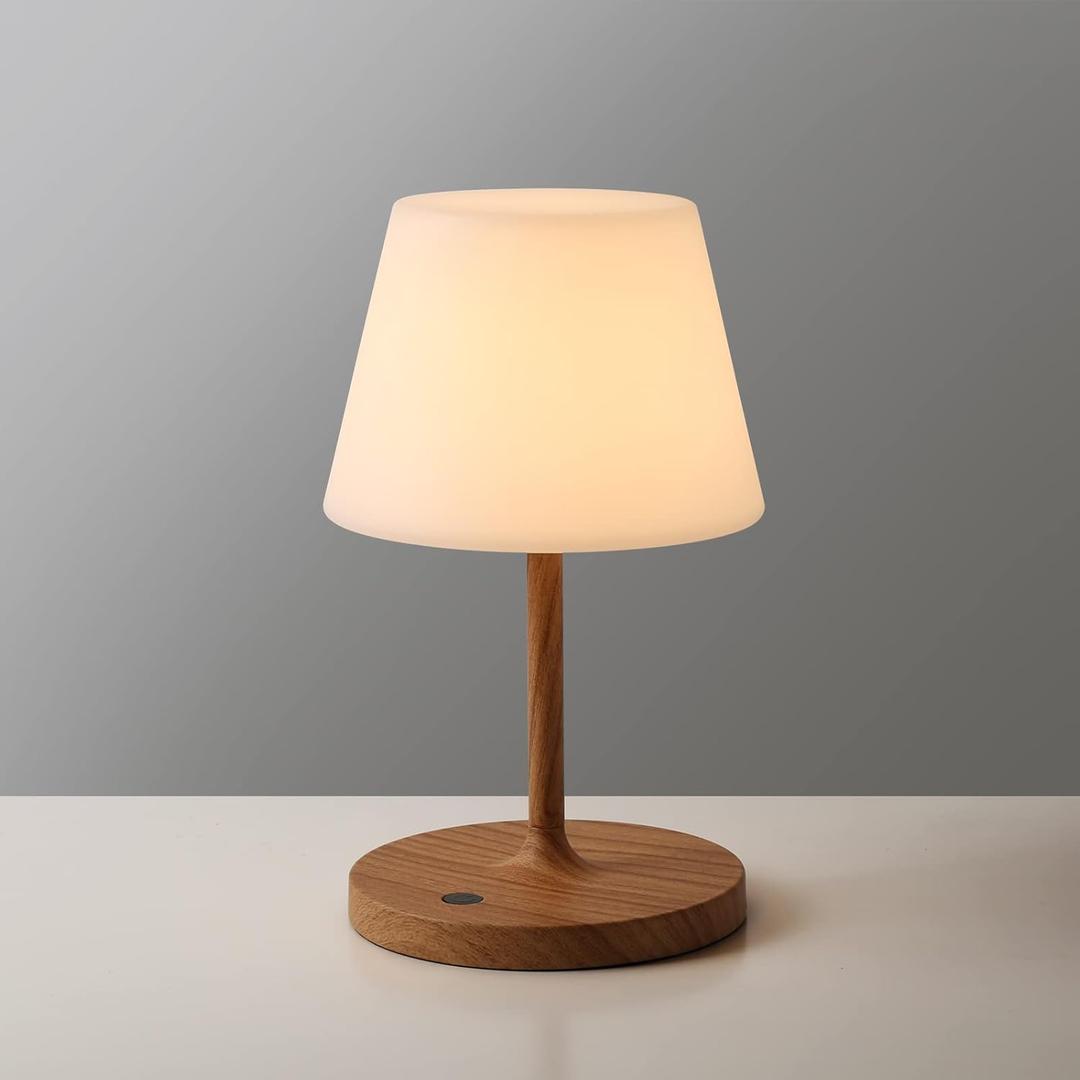 Outdoor Battery Operated Table Lamp Waterproof, 4000mAh Cordless Rechargeable, Touch Dimmable Desk Lamp, LED Night Light for Patio Camping Restaurant Home, H9.6in, Wood Grain (9.6in, Wood Grain)