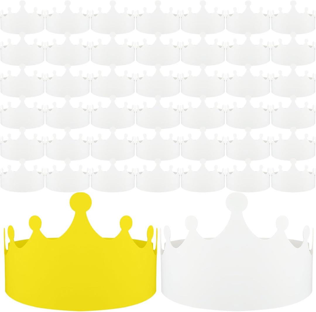 Jetec 100 Pcs White Paper Crowns Kids DIY Birthday Crowns for Classroom Birthday Party Hats Decorations Baby Shower Supplies (Stylish)