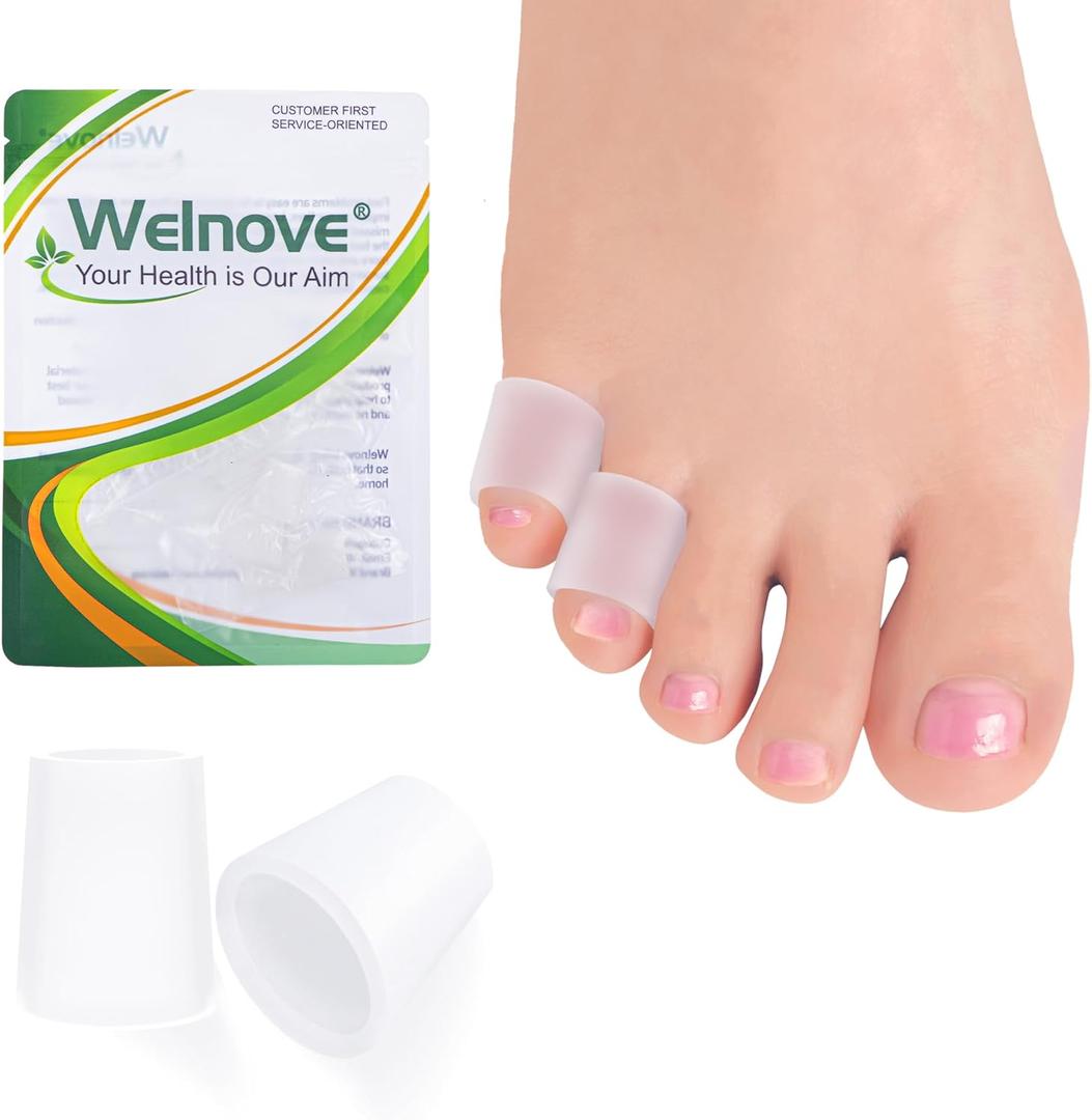 Welnove Pinky Toe Sleeves Protectors - 12-Pack Aloe Vera Extract Infused Silicone Toe Covers for Corns, Calluses, Blisters  Soft Gel Protector Toe Cushions for Pain Relief