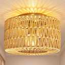 Rattan Ceiling Light Fixture, Bohemian Modern Woven, Boho Flush Mount, 9.84inch