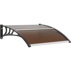 VEVOR 40" x 40" UPF 50+ Polycarbonate Window Door Awning Canopy, Modern Style, Brown Board & Black Bracket, Front Door Overhang Awning