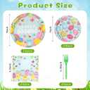 SiliFine 96 Pcs Easter Plates and Napkins Disposable Dinnerware Supplies for 24 Guests, Paper Tableware Include 9" Dinner Plates, 7" Dessert Plates, Napkins, Forks for Easter Spring Party (Egg)