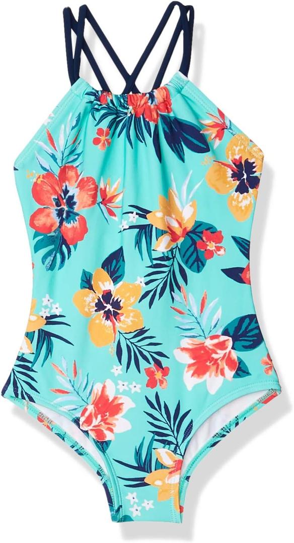 Kanu Surf Girls' Jasmine Beach Sport Halter One Piece Swimsuit (8, Brooke Sea Green)