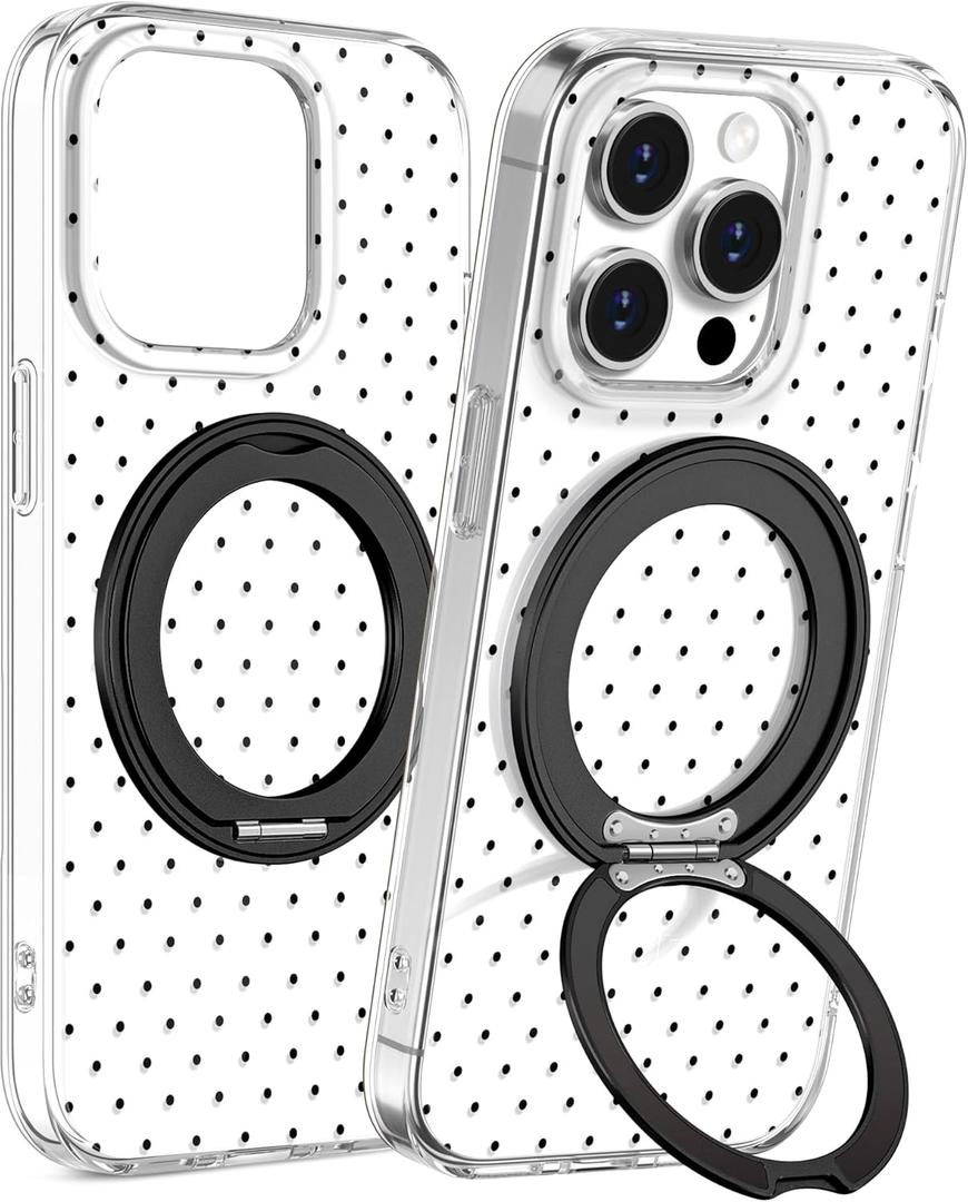 Loheckle for iPhone 15 Pro Max Case with Stand- Compatible with MagSafe Women Girls Cute Girly Aesthetic Unique Design Soft TPU Magnetic Ring Phone Cover for Apple 15 Promax, Polka