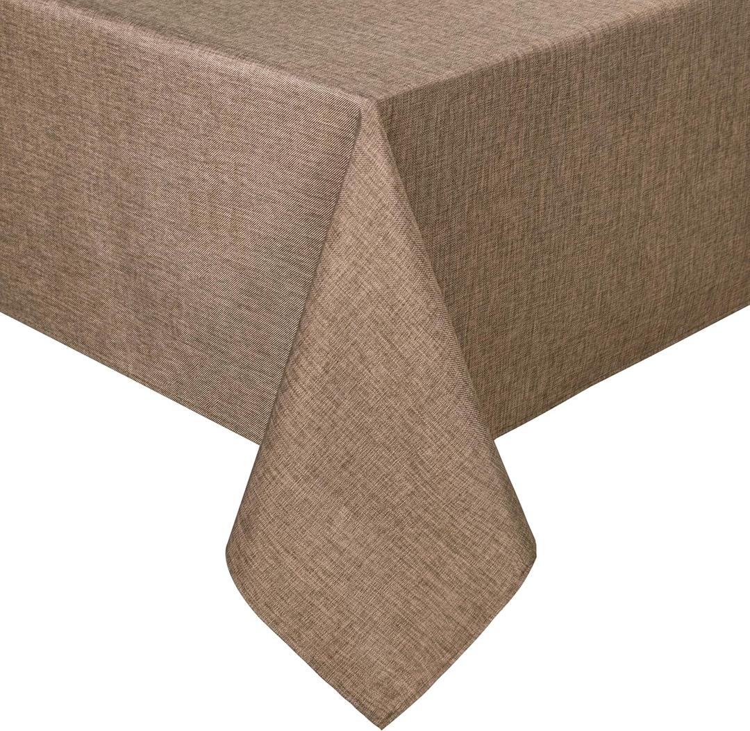 Hiasan Faux Linen Rectangle Tablecloth - Wrinkle and Stain Resistant Washable Table Cloth for Kitchen Dining Room Holiday Table Cover for Party Dinner, Khaki, 54 x 80 Inch