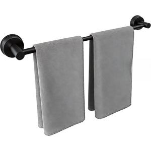 No-Drill Stainless Steel Suction Cup Towel Bar, Adjustable 14.624 Inch Bathroom Towel Rack for Glass Shower Door & Tile Wall, Heavy Duty Wall Mounted Towel Holder(Matte Black)