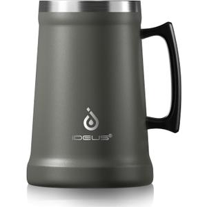 Ideus Insulated Beer Stein, 24/32oz Stainless Steel Double Walled Beer Mug Giant Bar Drinkware Metal Beer Cup with Big Grip Handle (Grey, 34 ounces (1,000ml))