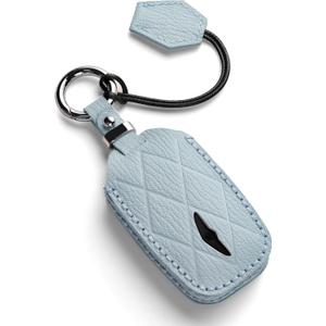 Genuine Leather Key Fob Cover Compatible with Genesis G80 GV80 2024 2025 2026, G70 2023 2024 2025, Keyless Fob Case with Keychain & Lanyard for Genesis Key Fob (5 Buttons, Blue)