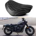 Motorcycle Solo Seat Front Rider Seat Silicone Cushion Compatible with Rebel 300 Rebel 500 CMX300/500 2017-2025(White Stitching Diamond Pattern)