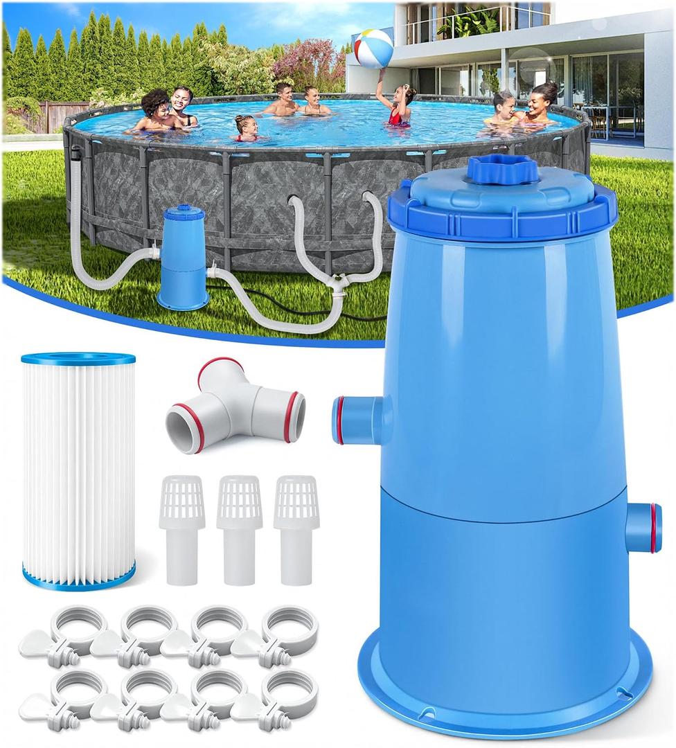 DeeprClean 1000 GPH Pool Filter Pump for Above Ground Pools, Type A/C Cartridge Filter Pump System, Safety ETL Listed Above Ground Pool Pumps with GFCI, Improved Water Circulation & Filtration - Blue
