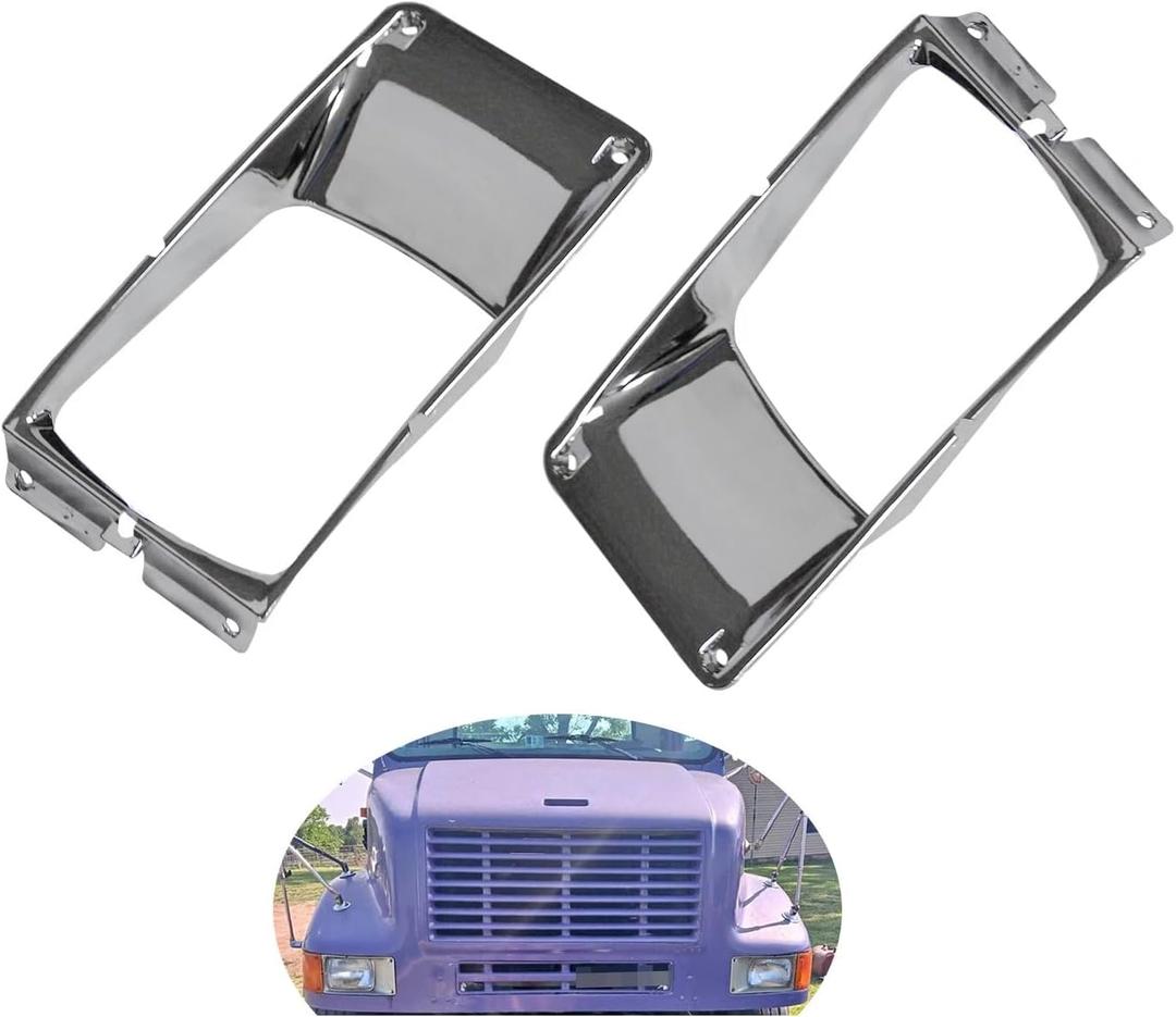 2Pcs Headlight Bezel Chrome Kit Fits for International 9400 8200 8300 4900 4700 from 1987 to 2003 Replaces 1661763C1