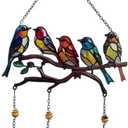 Napco Imports Decorative Patio Garden Hanging Hummingbird Feeder 21 Inch Metal Stained Glass Birds on Branch