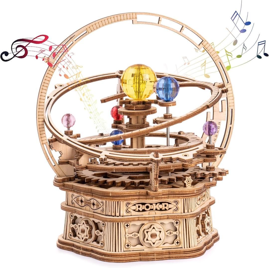 ROBOTIME 3D Puzzles for Adults Model Kits for Adults Hobbies for Men/Women Rotating Starry Night Wooden Puzzle Music Box AMK51