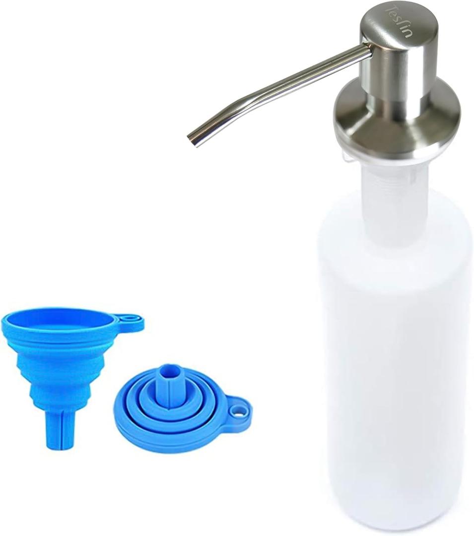 Soap Dispenser for Kitchen Sink (Brushed Nickel),Built in Design Sink Soap Dispenser, Refill from The Top, Stainless Steel Kitchen Soap Pump with 10 fl.oz Bottle (300ml)