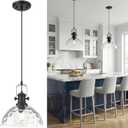 Large Pendant Lights Kitchen Island, 10.5" Farmhouse Black Pendant Lighting with Hammered Glass Shade, Vintage Hanging Light Fixtures for Dining Room Entryway, AD-22151-1PL-BK-H