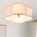 VILUXY Modern Flush Mount Ceiling Light Fixture Farmhouse White Fabric Semi Ceiling Lamps with Gold 4 Lights Drum Shade for Bedroom Dining Room Entryway Hallway Nursery