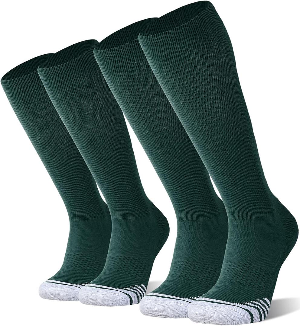 FITRELL 2/3 Pack Baseball Soccer Softball Socks for Kids Youth Men & Women Over-the-Calf Knee High Socks (Multiple Colors) (Green, M)