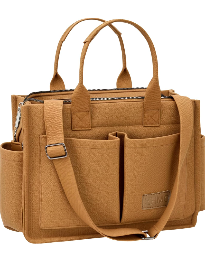 ZHMO Canvas Tote Bag for Brown With Compartments and Pocket,Brown Women's Bags Crossbody Bags Work Laptop Tote Bag Large Satchels Handbag Tote Purse Everyday Shoulder Bag for Travel Nurse Teacher Gift