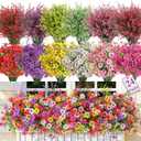 SHareconn 24 Bundles Artificial Flowers for Outdoors, Faux Plants Fake Silk Colorful Daisy Eucalyptus Lavender, UV Resistant for Outside Home Porch Patio Spring Decor, RedRosyPurpleYellowPinkWhite