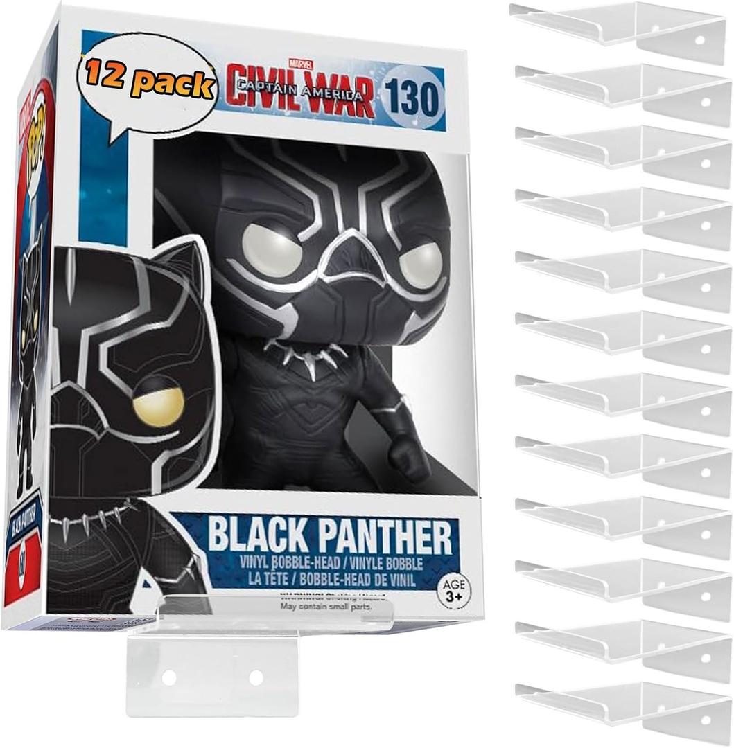 12 Pack Clear Acrylic Shelf for Funko Pop Boxes, Wall Display Shelf for Toy Figures Collectible, Boxed Action Figure and Wall Display Case 12 Pack Clear Acrylic Shelf for Funko Pop Boxes, Wall Display Shelf for Toy Figures Collectible, Boxed Action Figure and Wall Display Case