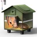 Heated Cat House for Outside - Weatherproof Insulated Feral Cat Shelter with Heated Pad, Roof Window & Elevated Base, Warm Outdoor Hideaway for Stray Cats Up to 12 lbs, Ideal for Garage Porch Yard