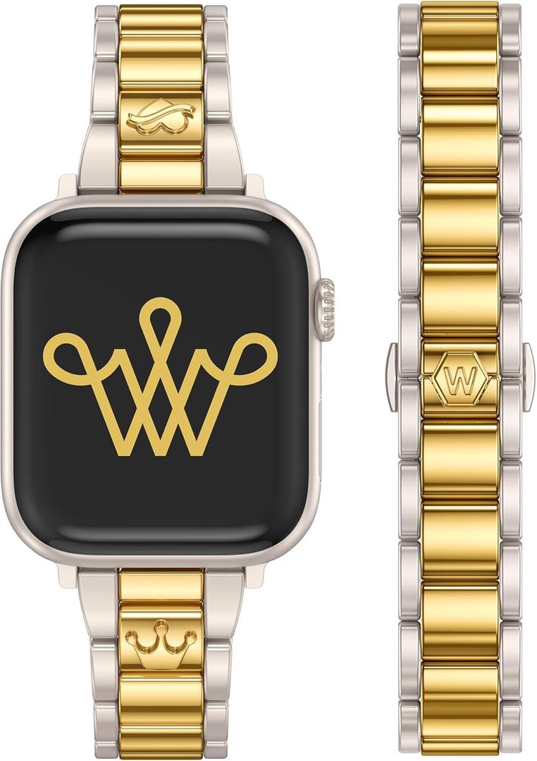 Wearlizer Compatible with Apple Watch Bands for Women 49/46/45/44/42mm(Series 3 2 1), Dressy Metal Strap Designer Stainless Steel Gold Silver Bracelet for iWatch Series 11 10 9 8 7 6 5 4 3 SE/Ultra 3 2 1