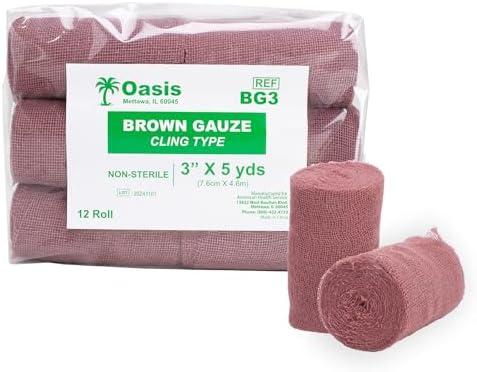Brown Gauze Rolls Pack of 10, Bandage Roll, 100% Cotton, 3” x 5 Yards, Cling Gauze Wrap for Effective Wound Care & Comfort