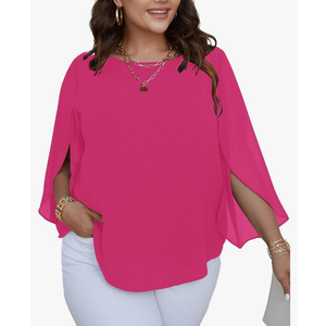 SCOMCHIC Plus Size Blouses for Women Summer Chiffon 3/4 Sleeve Tunic Tops Dressy Scoop Neck Casual Loose Flowy Shirts size XL