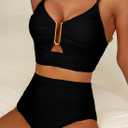 Herseas 2 Piece Bikini Set U-Wire Cutout Popular Swimsuit High Waisted Textured 2026 Summer Beach Swim Bathing Suits (Medium, Black)
