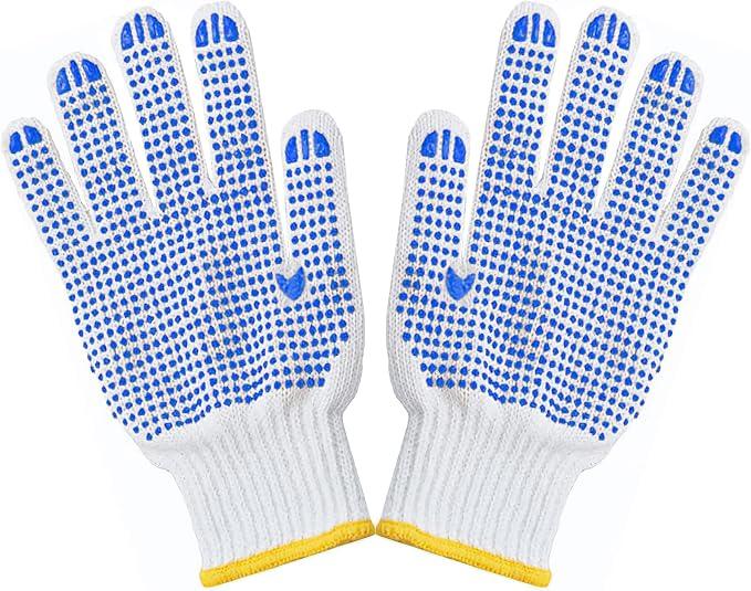 Safety Protection Work Gloves with PVC Grip Knit Cotton Gloves for Construction, Gardening, Painting, Warehouse