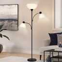 Luvkczc Floor Lamps for Living Room, 72" Tall Torchiere Floor Lamp with 8W Adjustable Reading Lights, Industrial Lamps for Living Room, Bedroom, Office, Black Tree Floor Lamp3 Bulbs Included