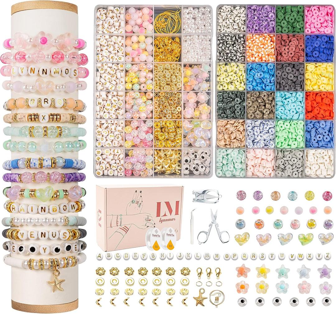 Clay Beads 8500 Pcs 2 Boxes Bracelet Making Kit - 24 Colors Polymer Clay Beads for Bracelet Making Set - Heishi Disc Beads for Jewelry Making kit with Charms and Gift Pack for Girls (fashion)