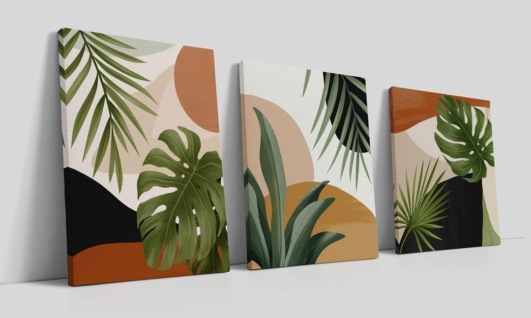 LiTiu Abstract Tropical Monstera Palm Leaves Mid Century Canvas Prints Decor Modern Framed Wall Art,15x 23Set of 3,Minimalist Geometric Decorations For Home Girls Bedroom Bathroom Office (Big Palm Leaf)