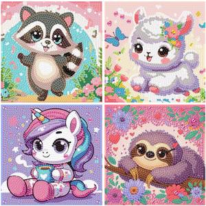 xackcme 4 PCS Diamond Art Painting Kits for Kids, Animal Diamond Art for Kids Ages 4-8-12, Sloth Alpaca Raccoon Gem Painting Kit Crafts Beginners for Gift Home Wall Decor (6x6 inch)
