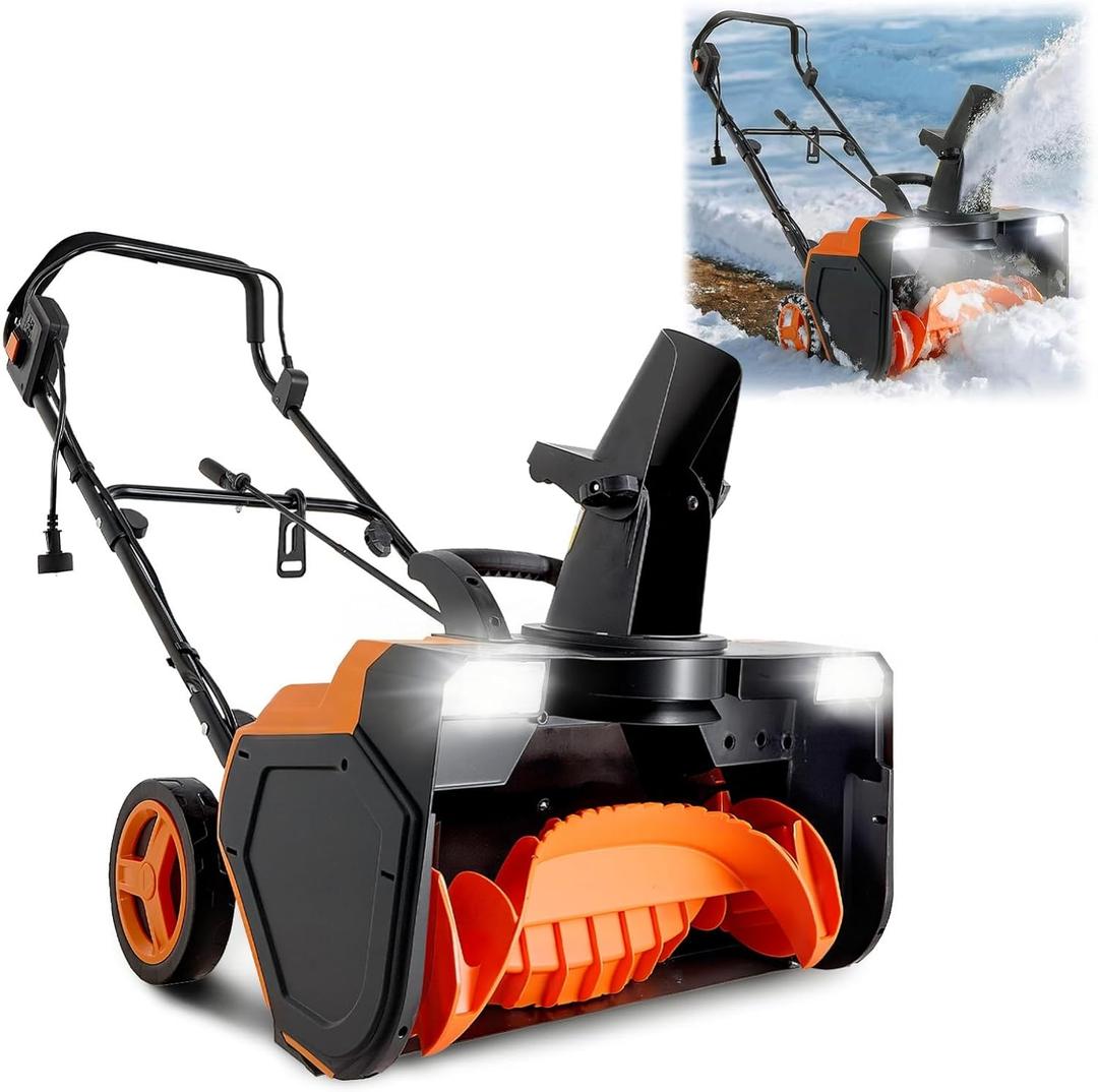 VEVOR Electric Snow Blower, 23 inch 15A Corded Snow Thrower with Dual LED Headlights & 180 Rotating Chute, 25FT Throwing Distance, 12" Depth Clearing, Walk-Behind Snowblower for Driveway Sidewalk