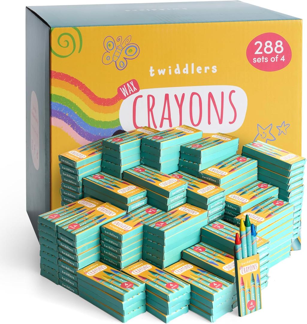 THE TWIDDLERS 288 Sets of 4-Packs (1,152 Bulk Crayons) Non-Toxic Individual Box for Kids, Back to School Supplies, Classrooms, Restaurants Bulk Crayons Coloring Activity, Party Bag Fillers