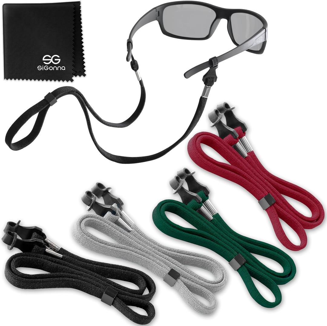 SIGONNA Eye Glasses String Holder Strap - Eyeglass Straps Cords for Men Women - Eyeglass Holders Around Neck - Sunglasses String Chain Lanyard Retainer - 4 Pcs Green Red