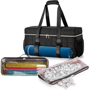 Teamoy 3 Pcs Empty Mahjong Bag, American Mahjong Set Bag with Tiles Bag and Racks & Pushers Bag, Mahjong Tile Set Bag with Game Mat Magic Tape, Black