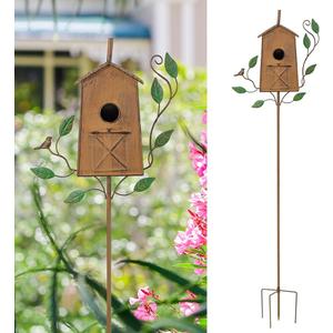 50" Bird Houses for Outside with Pole, Outdoor Metal Birdhouse for Patio, Yard, Garden, Brown