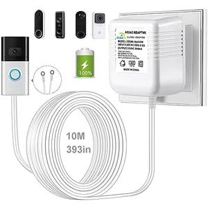 Visual Doorbell Power Adapter 18V 500mA Compatible with Ring Nest Eufy Wyze Arlo Wireless Video doorbell (393in/10M Cable Length), White