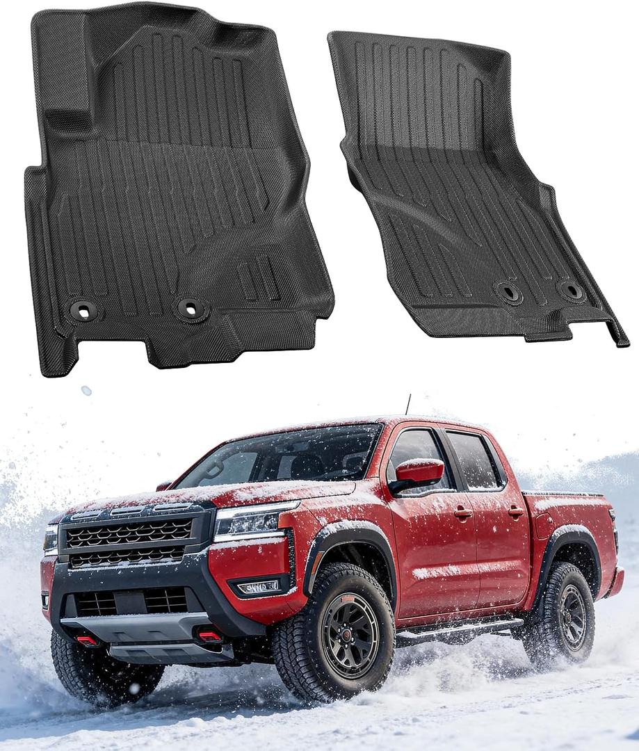 All Weather Guard Floor Mats for Nissan Frontier 2026 2025 2024-2022, Heavy Duty Front Row Liners Custom Fit for Crew/King Cab (S/SV/SL/PRO-X/PRO-4X), Black Non-Slip Waterproof Carpet Car Accessories