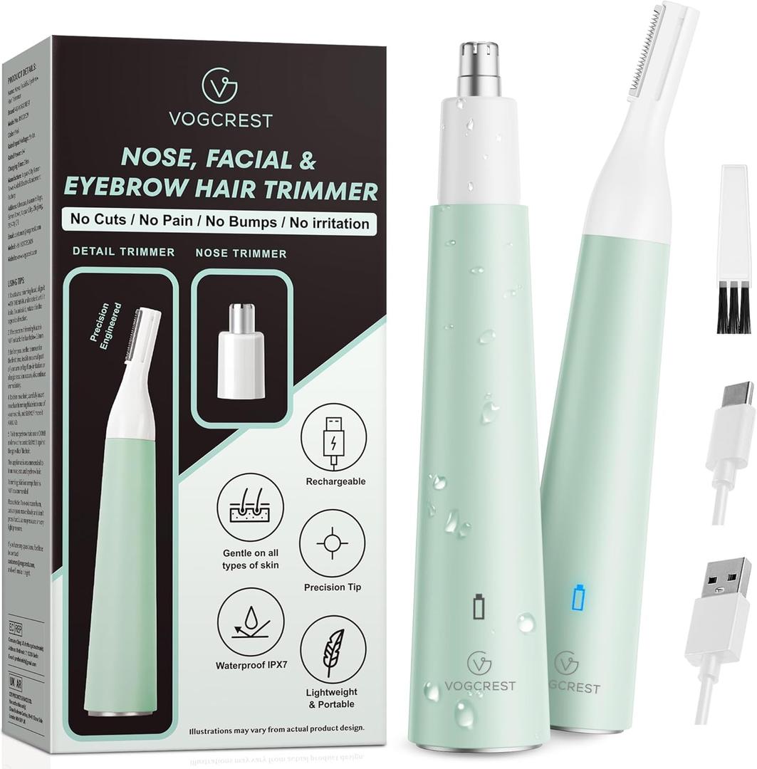 Nose Hair Trimmer for Women: Rechargeable 2 in 1 Ear Eyebrow Trimmer (Green)
