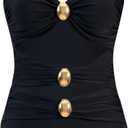 One Piece Swimsuit Women Slimming High Waisted Bikini Sets for Women Retro Ruched Bathing Suit Tummy Control (Medium, Black)