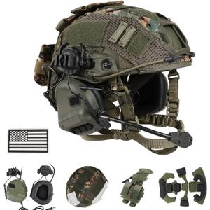 Tactical Helmet with Headset,4in1 Upgraded Adjustable with Helmet Cover for Airsoft Cosplay Military Tactical Gear (GREEN)