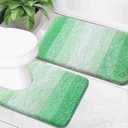 OLANLY Bathroom Rug Set 2 Piece, Soft Absorbent Microfiber Bath Mats and U-Shaped Contour Toilet Rug, Non-Slip, Machine Wash Dry, Plush Shaggy Bath Mats for Bathroom (24"x16"+24"x20", Green)