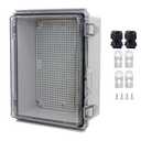 LuSumtly Waterproof Junction Box, ABS Plastic Electrical Box with Stainless Steel Latch, Hinged Cover Electric Project Enclosure Box with Mounting Plate, Wall Brackets & Cable Gland 8.7"x6.7"x4.3"