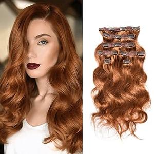viviaBella Body Wave Clip in Human Hair Extensions Copper Red 16 Inches 120 Gram Human Hair human hair clip in extensions Brazilian Virgin Hair Double Weft 7Pcs/lot 16 Clips (120g 16", Copper Red)